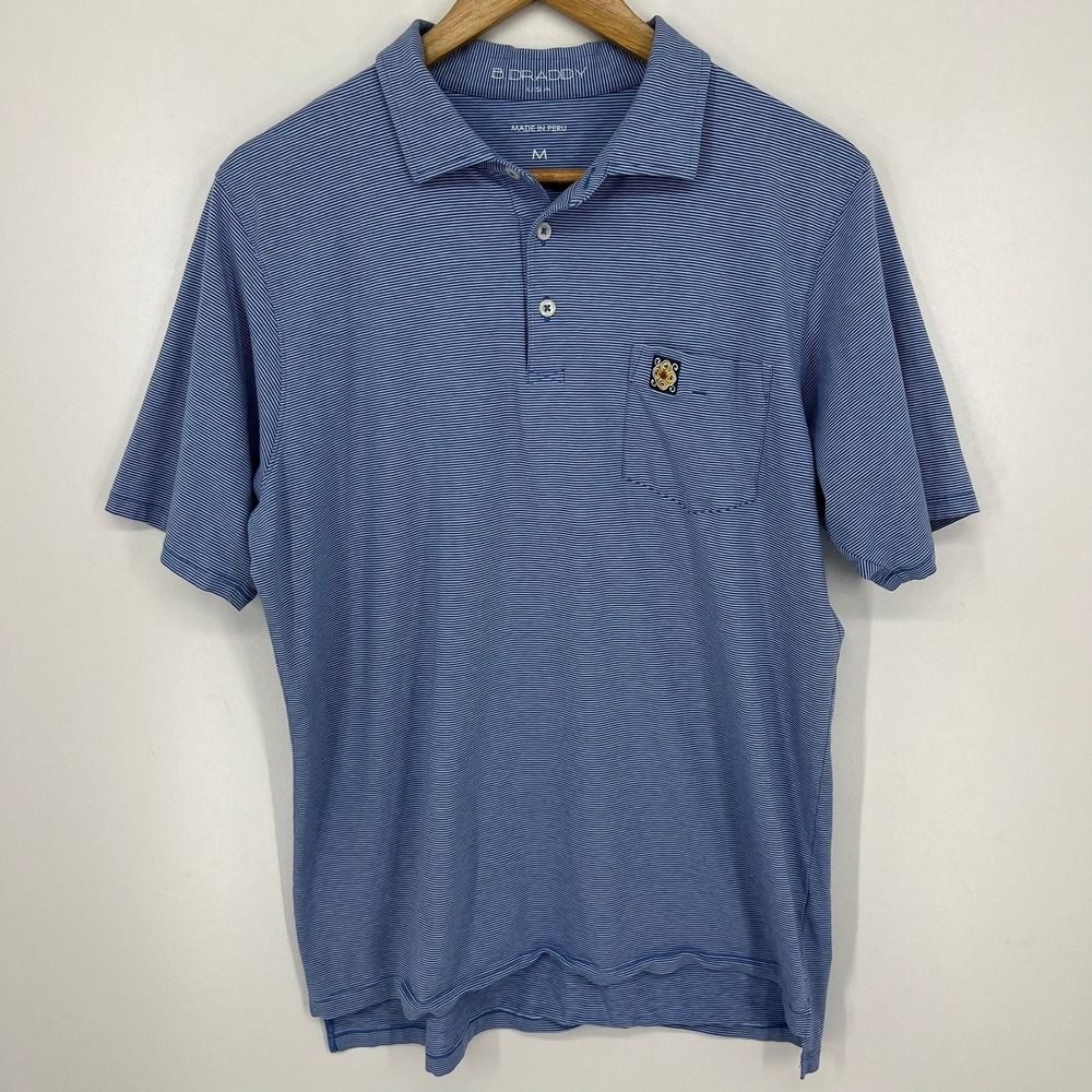 B.Draddy Mens Blue White Striped‎ Pima Cotton Blend Pocket Polo Shirt Size M